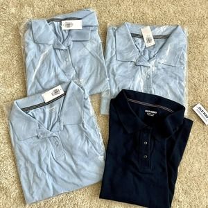 Lot 4 OLD NAVY Girls X-Large 14-16 Plus Polo Shirt Short Sleeve Navy & Baby Blue